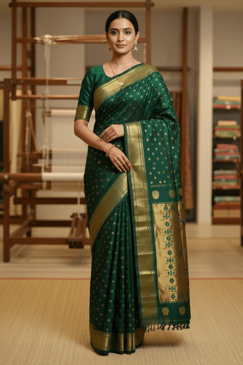 Bottle Green Paithani